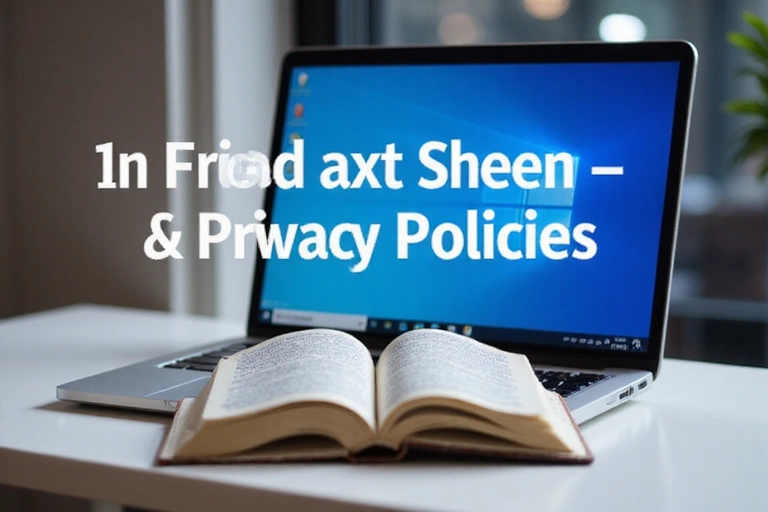 Laptop egy nyitott könyv mellett, ami az adatvédelmi irányelveket szimbolizálja, homályos háttérben.